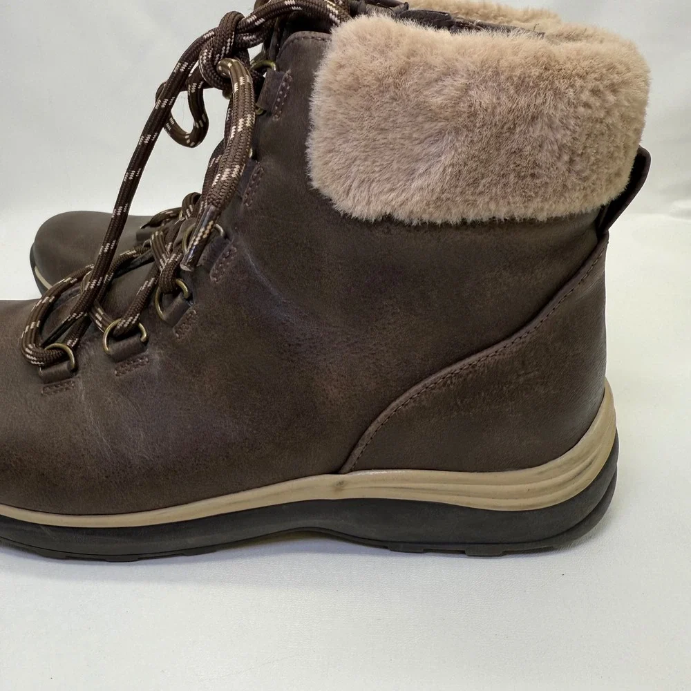 Baretraps Yanty Ankle Boots Faux Fur Collar Lace Up Comfort Brown‎ 8.5M Winter